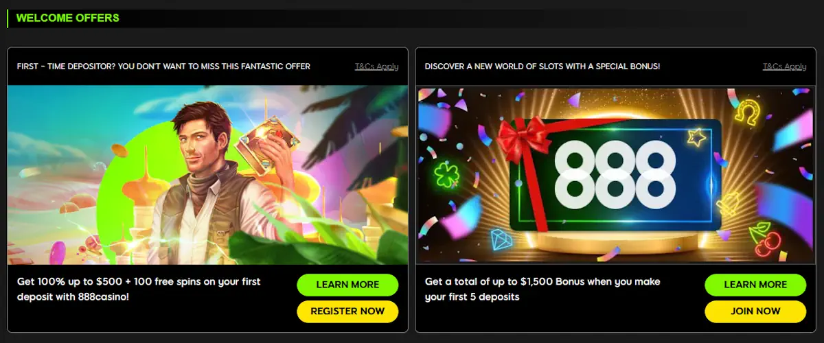 888 Casino Welcome bonuses Screenshot